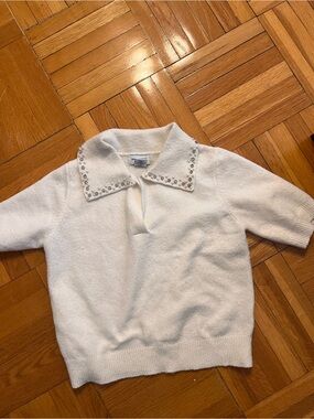 Song of Style White Short-Sleeve Jewel Collar Sweater
